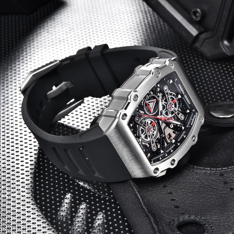 PAGANI DESIGN PD-YS011 Men's Skeleton Quartz Wristwatch with Sapphire Glass and Stainless Steel Case - Image 3